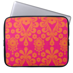 Fuchsia Pink Orange Vintage Damask Pattern Laptop Sleeve