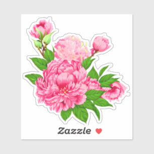 Fuchsia Pink Peonies and Green Leaves