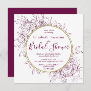 Fuchsia Pink Peony Modern Toile Bridal Shower Invitation