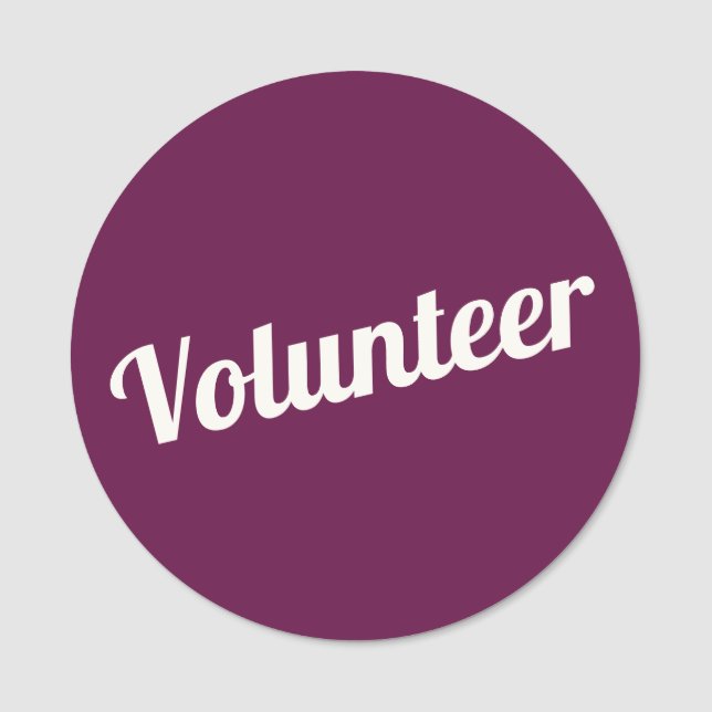 Fuchsia Pink Pin-back Volunteer Buttons Name Tag (Front)