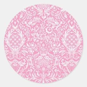 Fuchsia Pink Pineapple Victorian Vintage Damask Classic Round Sticker