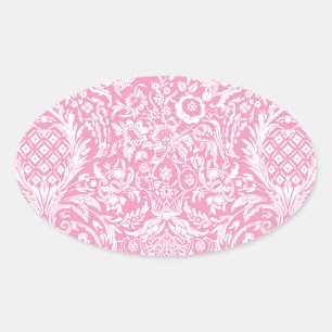 Fuchsia Pink Pineapple Victorian Vintage Damask Oval Sticker
