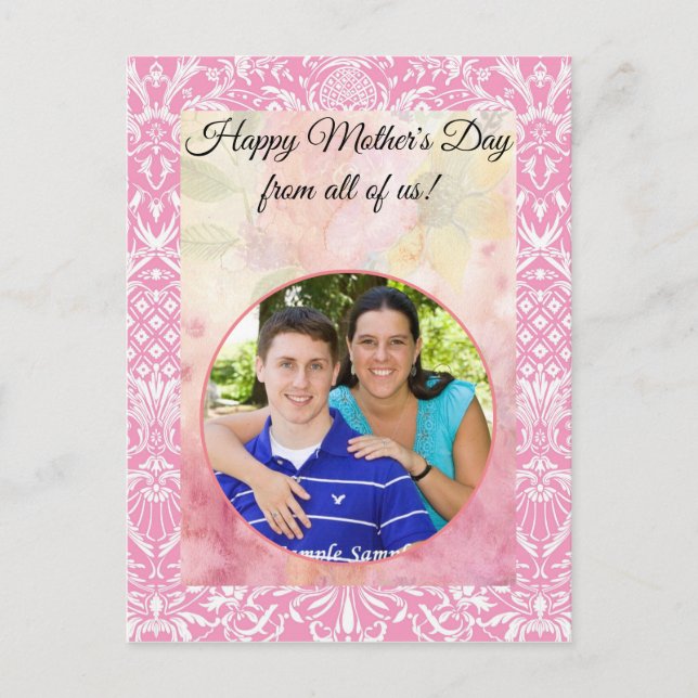 Fuchsia Pink Pineapple Victorian Vintage Damask Postcard (Front)