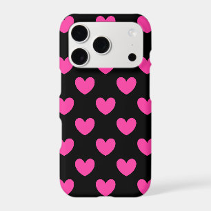 Fuchsia pink polka hearts on black