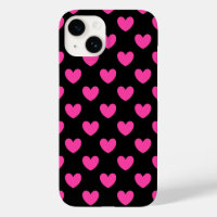 Fuchsia pink polka hearts on black Case-Mate iPhon