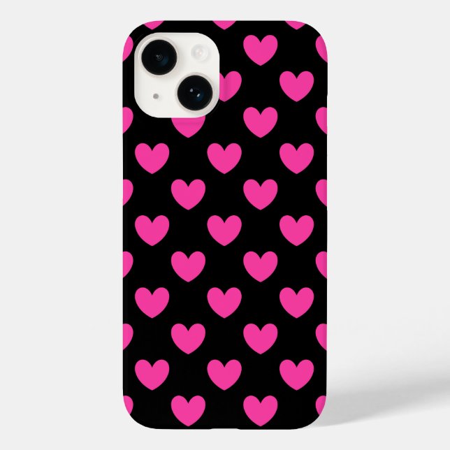 Fuchsia pink polka hearts on black Case-Mate iPhon iPhone Case (Back)