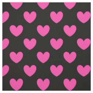 Fuchsia pink polka hearts on black fabric