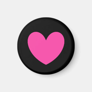 Fuchsia pink polka hearts on black magnet