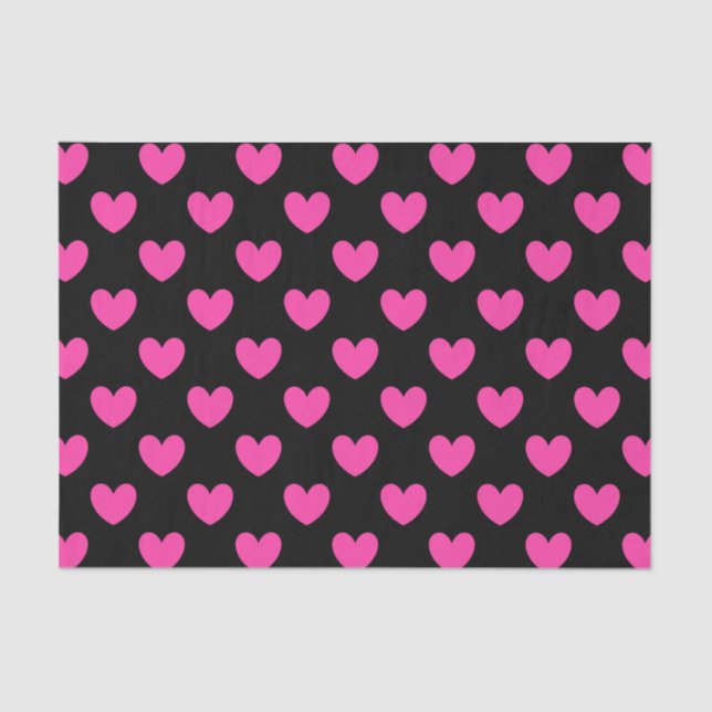 Fuchsia pink polka hearts on black tissue paper (Front)