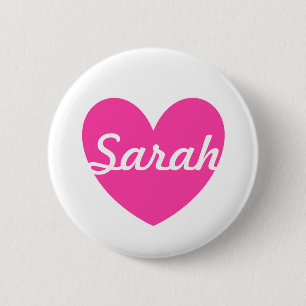 Fuchsia pink polka hearts on white 6 cm round badge