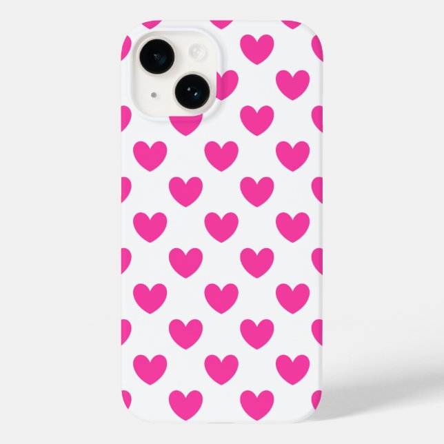 Fuchsia pink polka hearts on white Case-Mate iPhone case (Back)