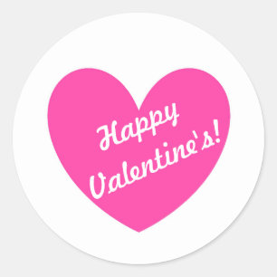 Fuchsia pink polka hearts on white classic round sticker