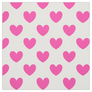 Fuchsia pink polka hearts on white fabric