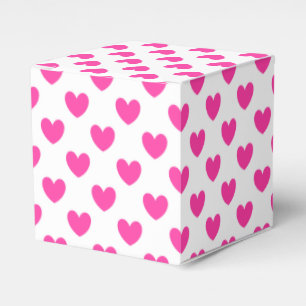 Fuchsia pink polka hearts on white favour box