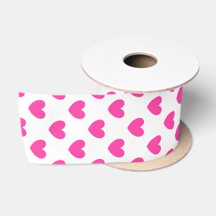 Fuchsia pink polka hearts on white satin ribbon
