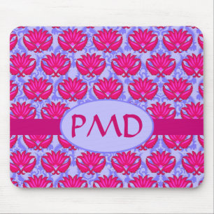 Fuchsia Pink Purple Art Nouveau Damask Monogram Mouse Pad