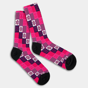 Fuchsia Pink Purple Classic European Mosaic Tiles Socks