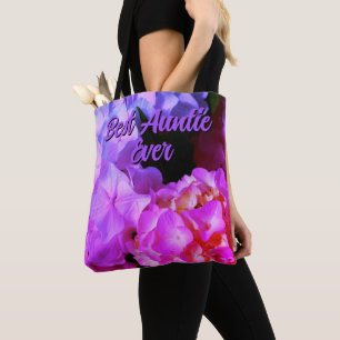 Fuchsia Pink purple flowers best Auntie ever Tote Bag