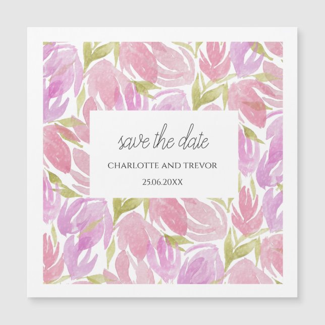 Fuchsia Pink Purple Watercolor Flowers Pattern (Front)