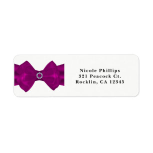 Fuchsia Pink Ribbon & Diamonds Elegant Invitation Return Address Label