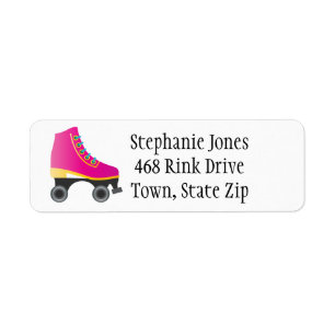 Fuchsia Pink Roller Skates Skating Label Return Address Label