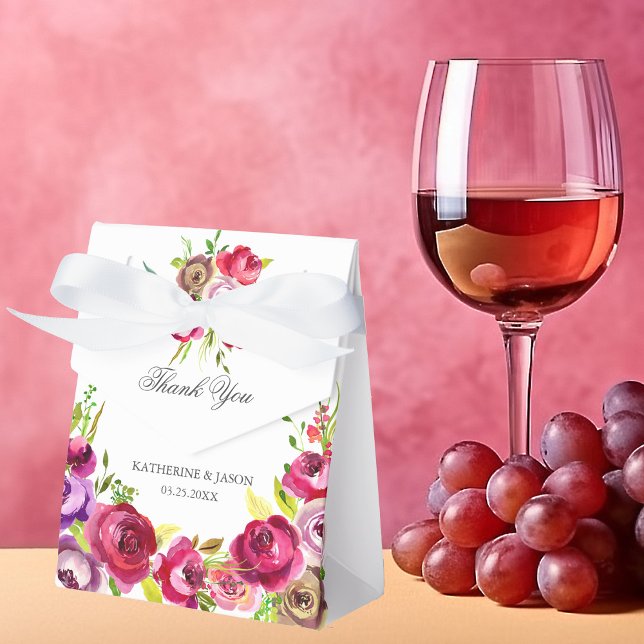 Fuchsia Pink Roses Chic Spring Floral Wedding Favour Box (Creator Uploaded)