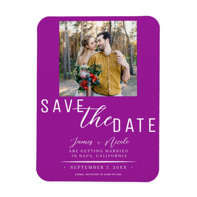 Fuchsia Pink Save the Date Photo Wedding Magnet (Vertical)