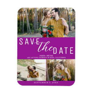 Fuchsia Pink Save the Date Wedding 3 Photos Magnet