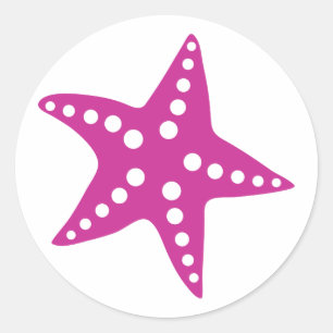 Fuchsia Pink Starfish Sticker, Beach Theme Classic Round Sticker