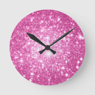 Fuchsia Pink Stars Round Clock