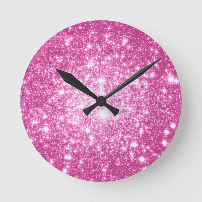Fuchsia Pink Stars Round Clock (Front)
