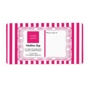 Fuchsia Pink Stripes & Curly Frame & Logo