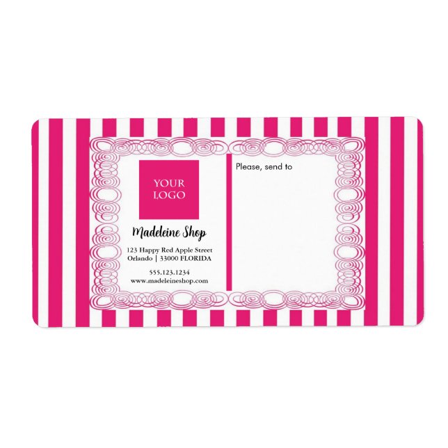 Fuchsia Pink Stripes & Curly Frame & Logo (Front)