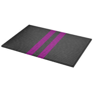 Fuchsia Pink Stripes in Carbon Fibre Style Cutting Board