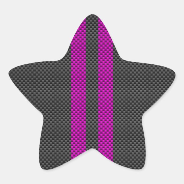 Fuchsia Pink Stripes in Carbon Fibre Style Star Sticker (Front)