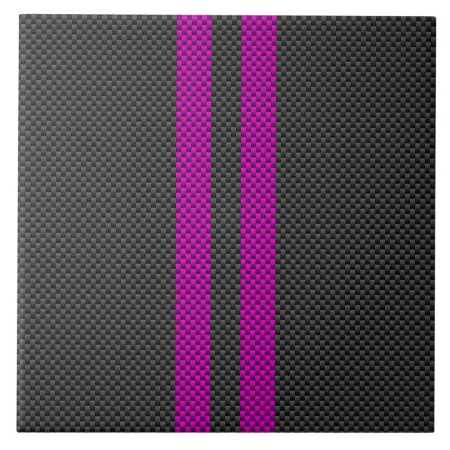 Fuchsia Pink Stripes in Carbon Fibre Style Tile (Front)