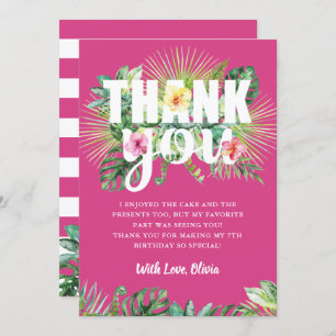 Fuchsia Pink Tropical Greenery Floral Birthday Thank You Card