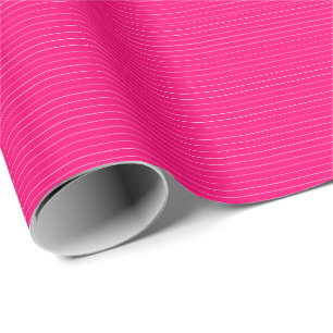 Fuchsia pink very thin white stripes minimalist wrapping paper