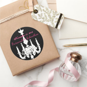Fuchsia Pink Vintage Chandeliers Wedding Stickers