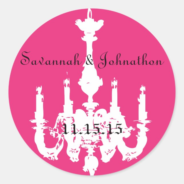 Fuchsia Pink Vintage Chandeliers  Wedding Stickers (Front)