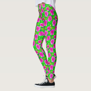 Fuchsia Pink Watercolor Rose Pattern Leggings