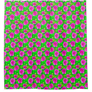 Fuchsia Pink Watercolor Rose Pattern Shower Curtain