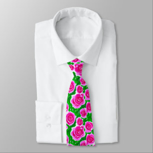 Fuchsia Pink Watercolor Roses Tie