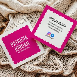 Fuchsia Pink Wave Simple Social Media Icons Square Business Card