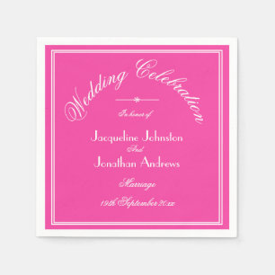 Fuchsia Pink Wedding Elegant White Script Paper Napkin