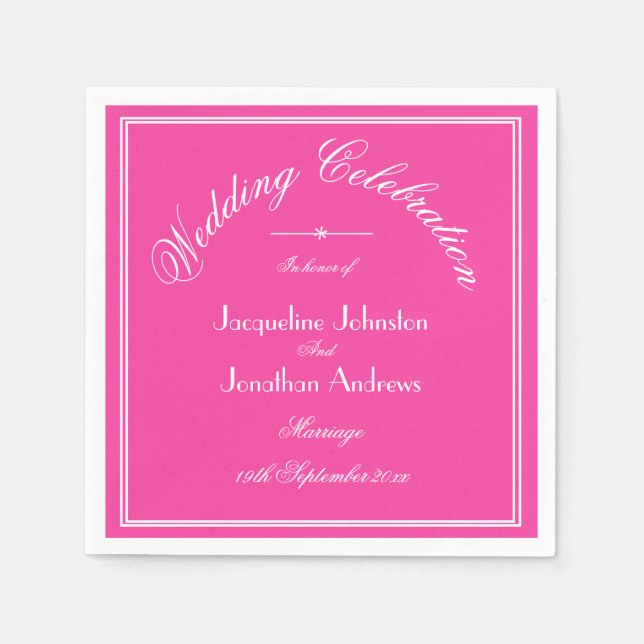 Fuchsia Pink Wedding Elegant White Script Paper Napkin (Front)