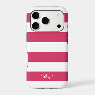 Fuchsia Pink & White Stripe Personalised