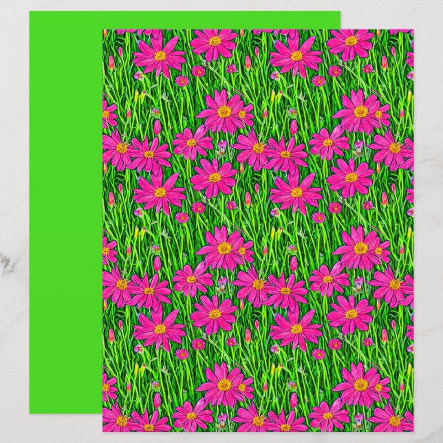 Fuchsia Pink Wildflowers in a Field (Front/Back)