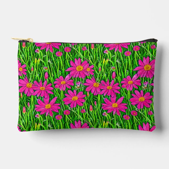 Fuchsia Pink Wildflowers in a Field  Accessory Pouch (Front)