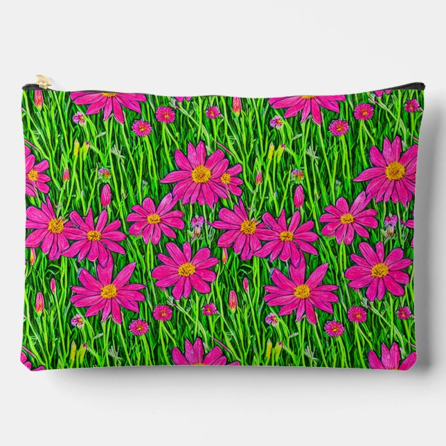 Fuchsia Pink Wildflowers in a Field  Accessory Pouch (Front)